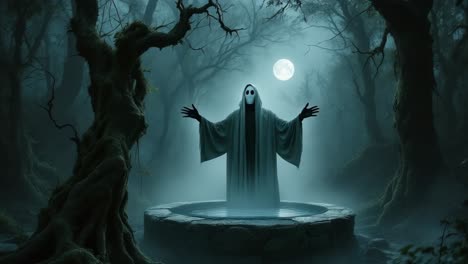 mysterious figure in a moonlit forest