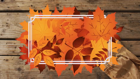 Animation-of-frame-with-fall-leaves-over-baguettes