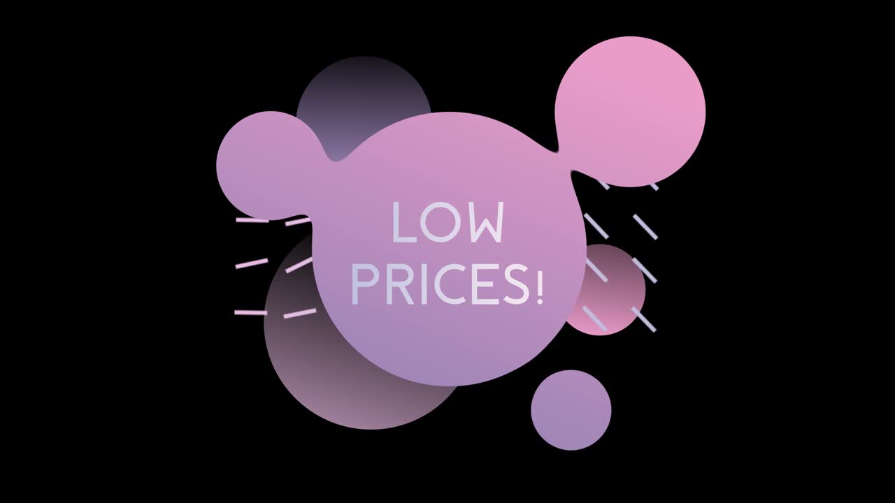 Circle fluid shapes pattern background abstract composition with text LOW PRICES. Abstract liquid shapes. Fluid flat design in gradient colors.
