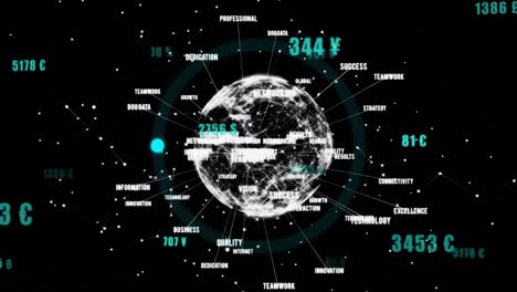 Animation-of-animation-of-network-of-connections-with-globe-on-balck-background