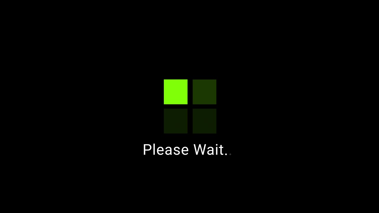 Please Wait Message with Green Square Loading Animation