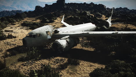 los restos de un avión descansan en un terreno rocoso después de un accidente en una zona remota.