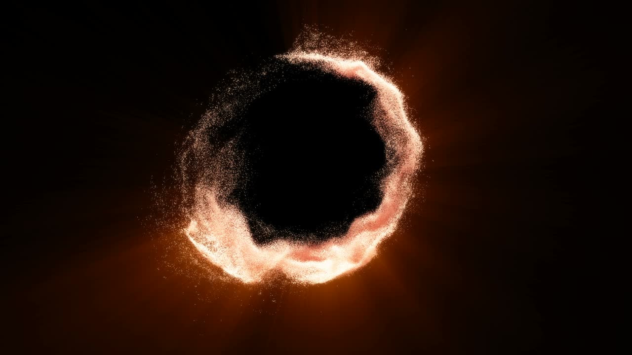 둥근 미래의 포털은 개방된 입자 디지털 데이터 흐름 렌즈 플레어 4k입니다.