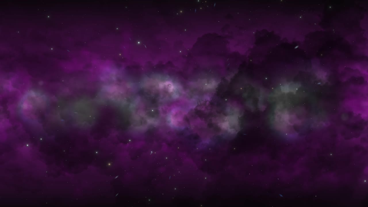 el universo cgi se acerca a las estrellas en una nebulosa nublada de color púrpura profundo a rayas en el espacio, vista amplia