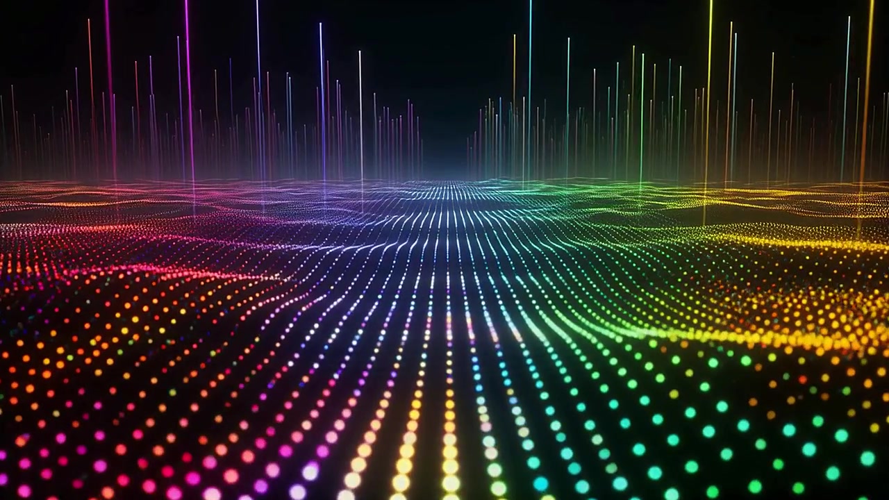 Dynamic Abstract Background with Wavy Colorful Dots and Vertical Lines
