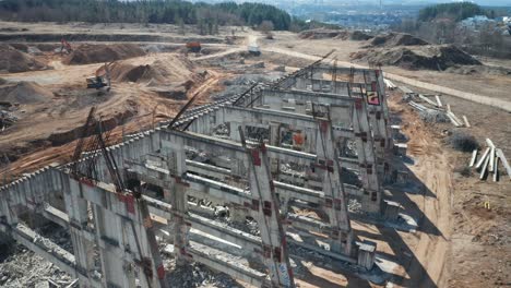 AERIAL: Steel Bars Visible from Concrete Structures of National Stadium in Vilnius