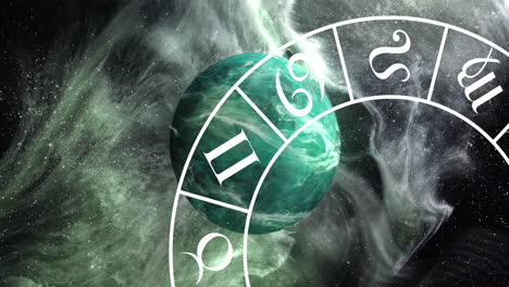 animación de los signos del zodiaco rueda y globo