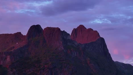 Towering-Mountainscape-During-Sunset-Near-Husoy-Village,-Senja-Island,-Norway