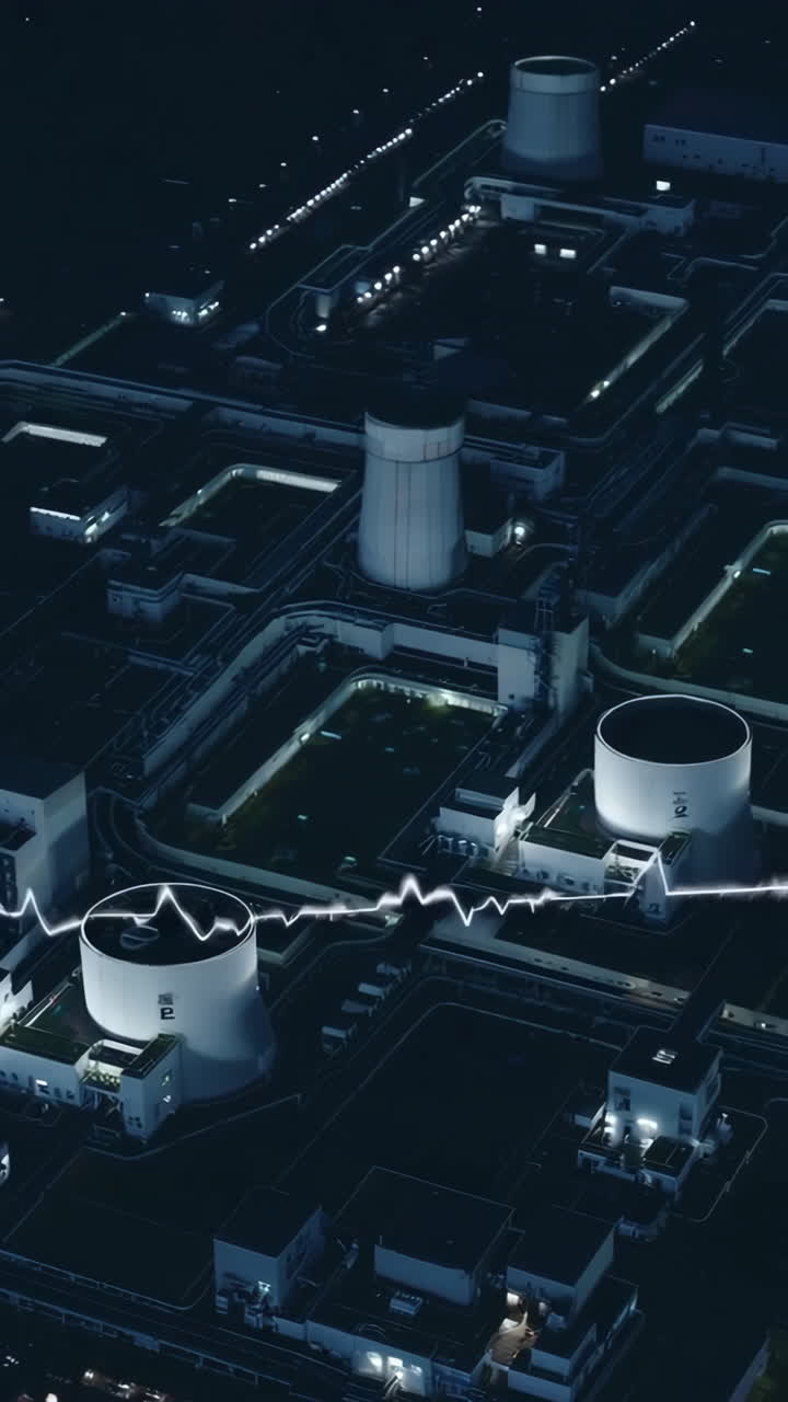 Aerial view of a power plant at night