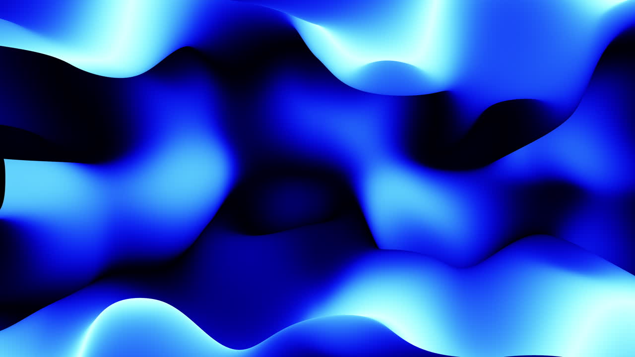 Abstract blue fluid waves with smooth gradients and soft shadows, creating a modern dynamic background for technology, music visuals, presentations, and UI overlays