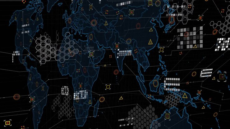 Animation of data processing over black background