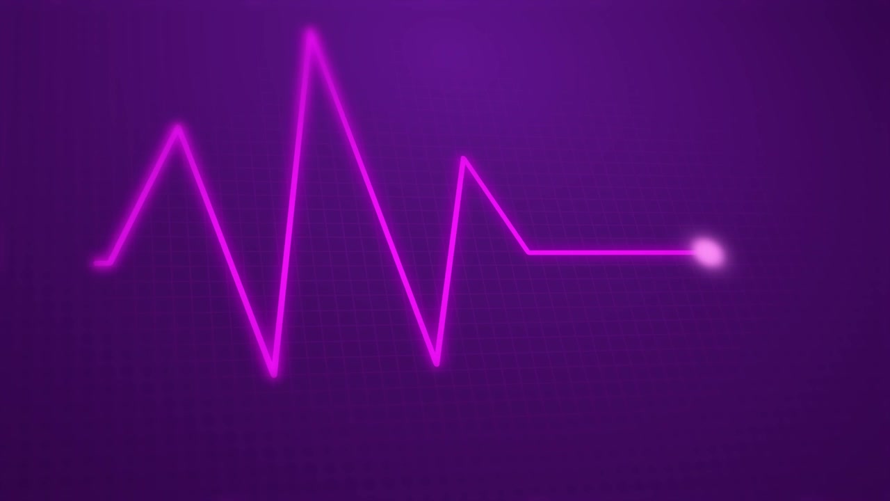 Animeret EKG-hjertekurve på lilla gitterbaggrund
