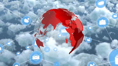 animation of globe over media icons and clouds