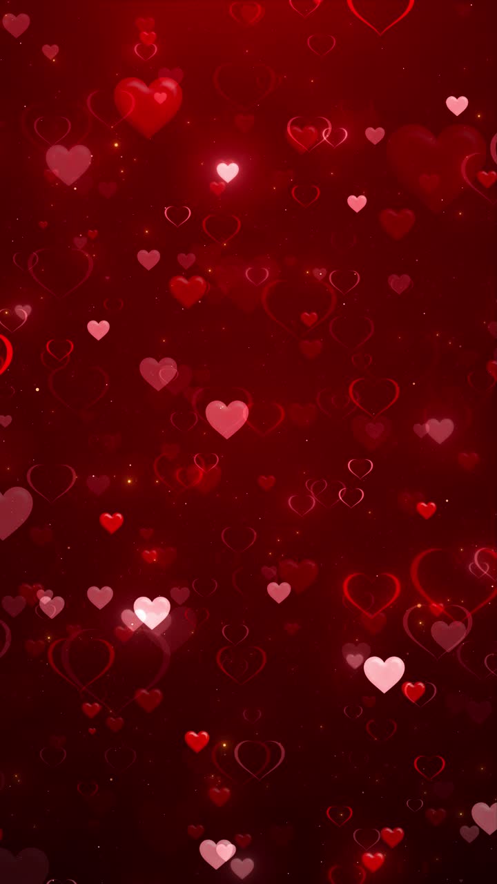 Cuore rosso, onda futuristica, particelle scintillanti, sfondo astratto luminoso, brillante e luccicante.