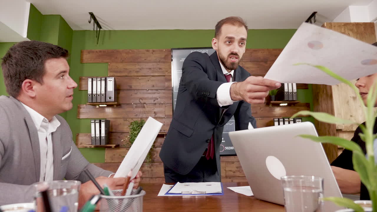 Businessman presents new project to colleagues in the conference room