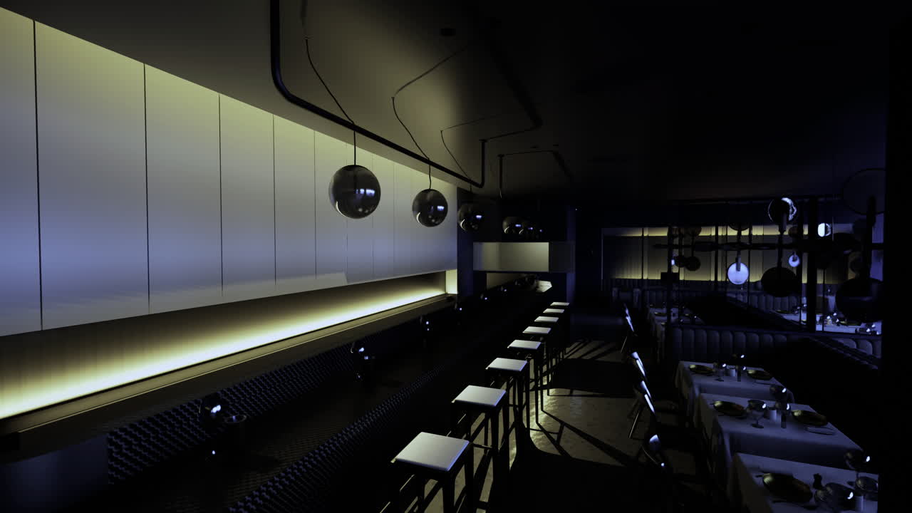 Chic modern restaurant interior with ambient lighting and sleek design