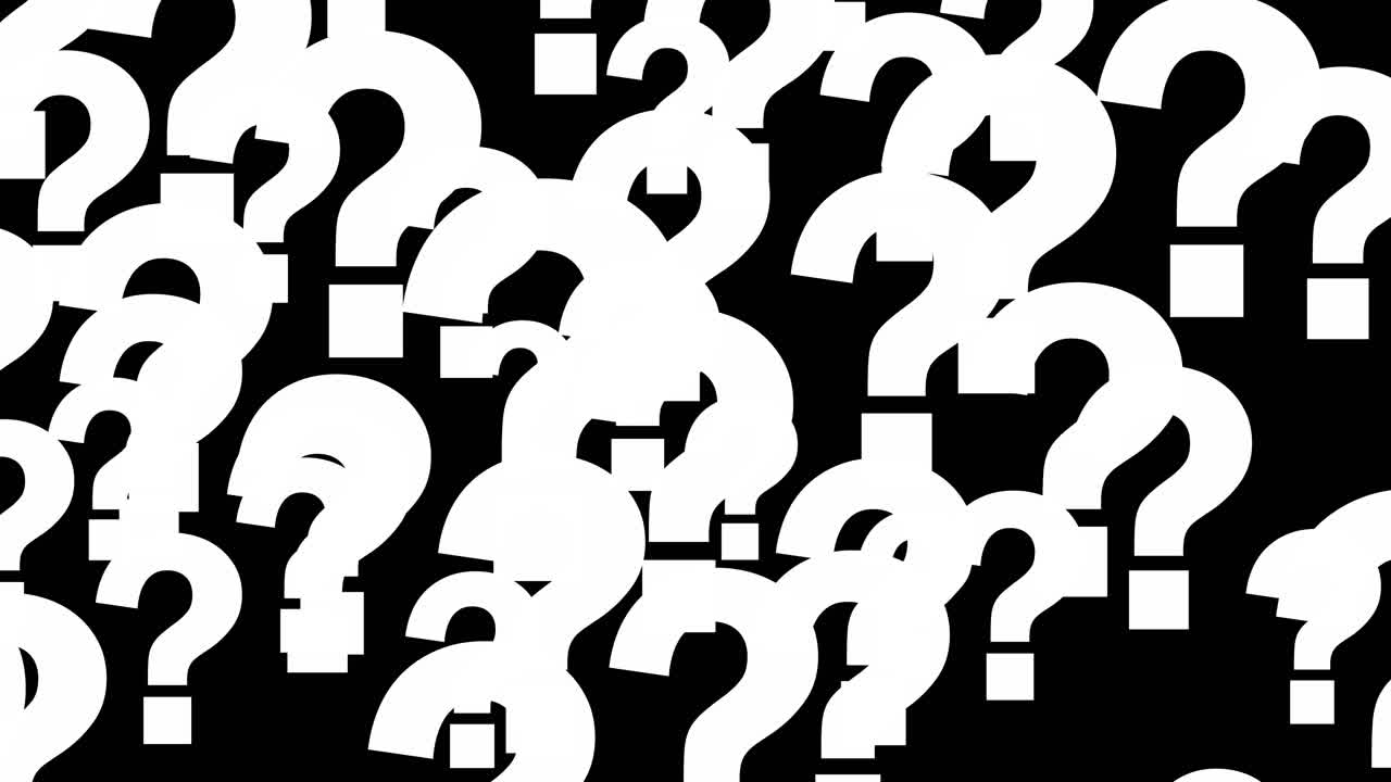 Animated kinetic moving question mark marks background text symbol