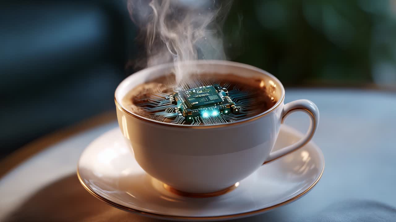 A cup of coffee with a chip inside