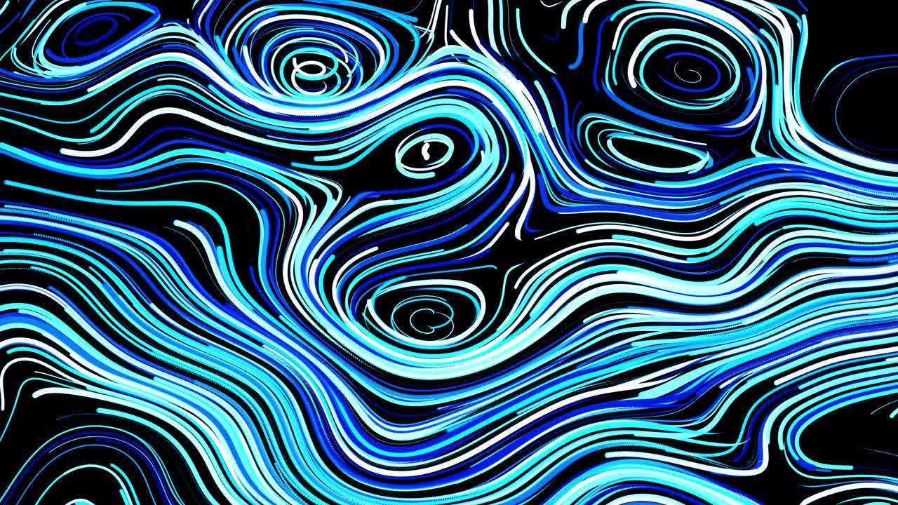 Abstract creative looped bg with curled lines like blue trails on surface. Lines form swirling pattern like curle noise. Abstract 3d looping flowing animation as bright creative festive bg