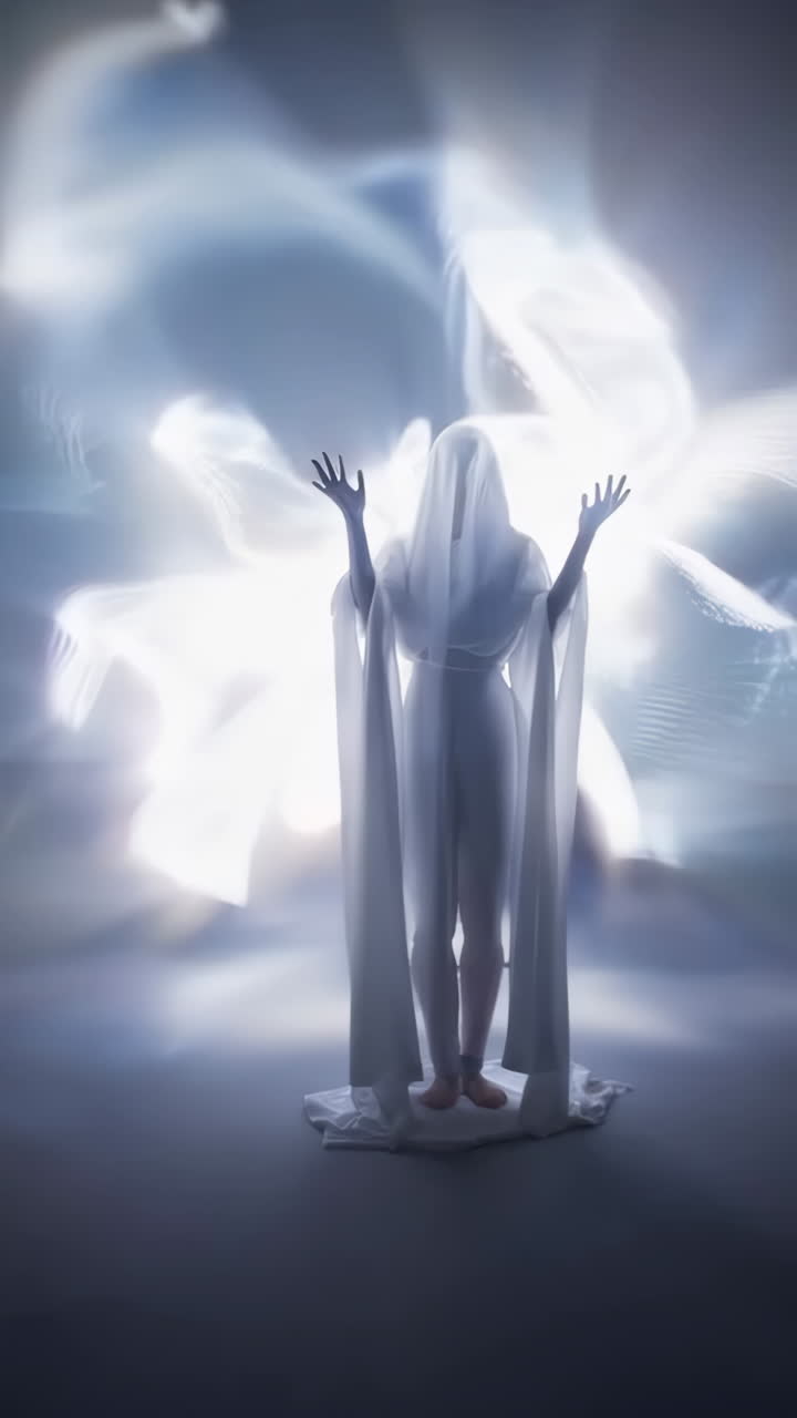 Woman in White, Illuminated by Light Painting