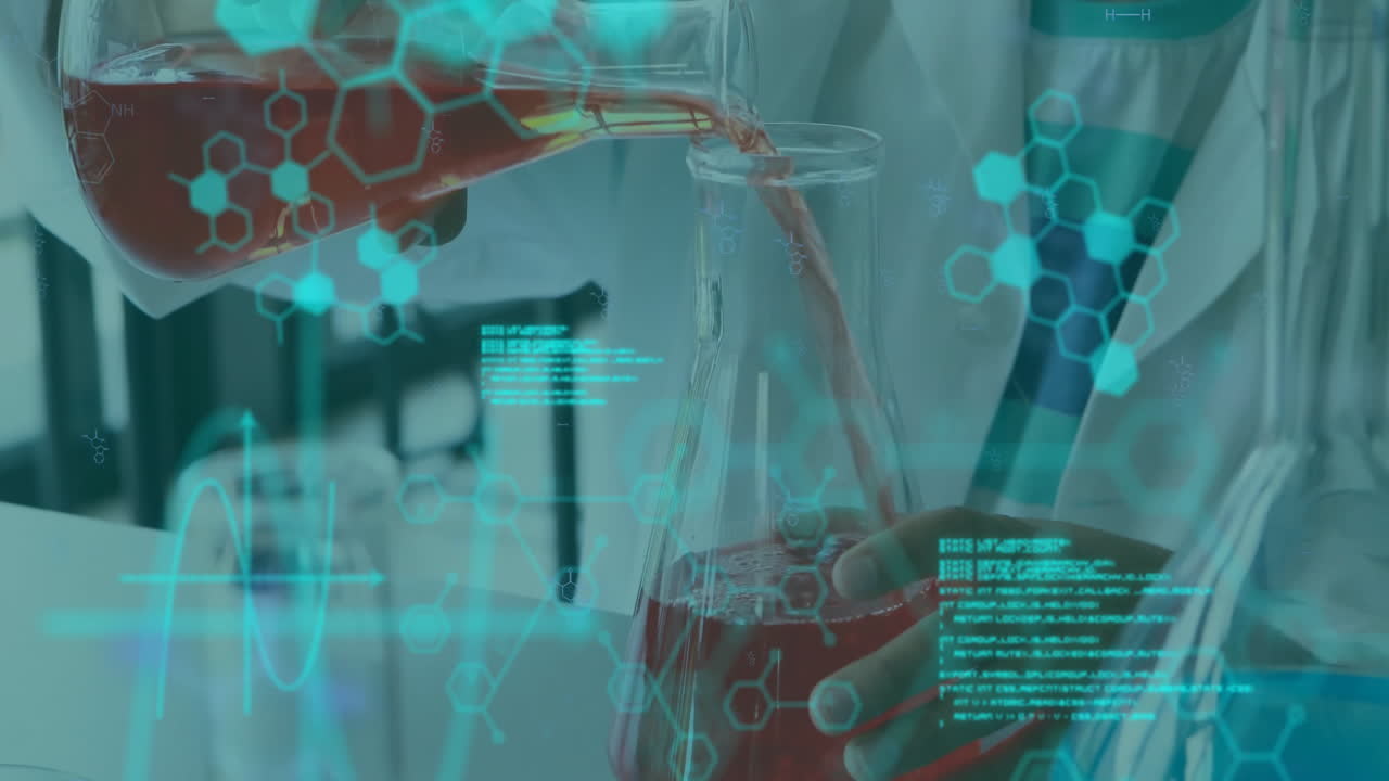 animación de procesamiento de datos científicos sobre un escolar caucásico en el laboratorio