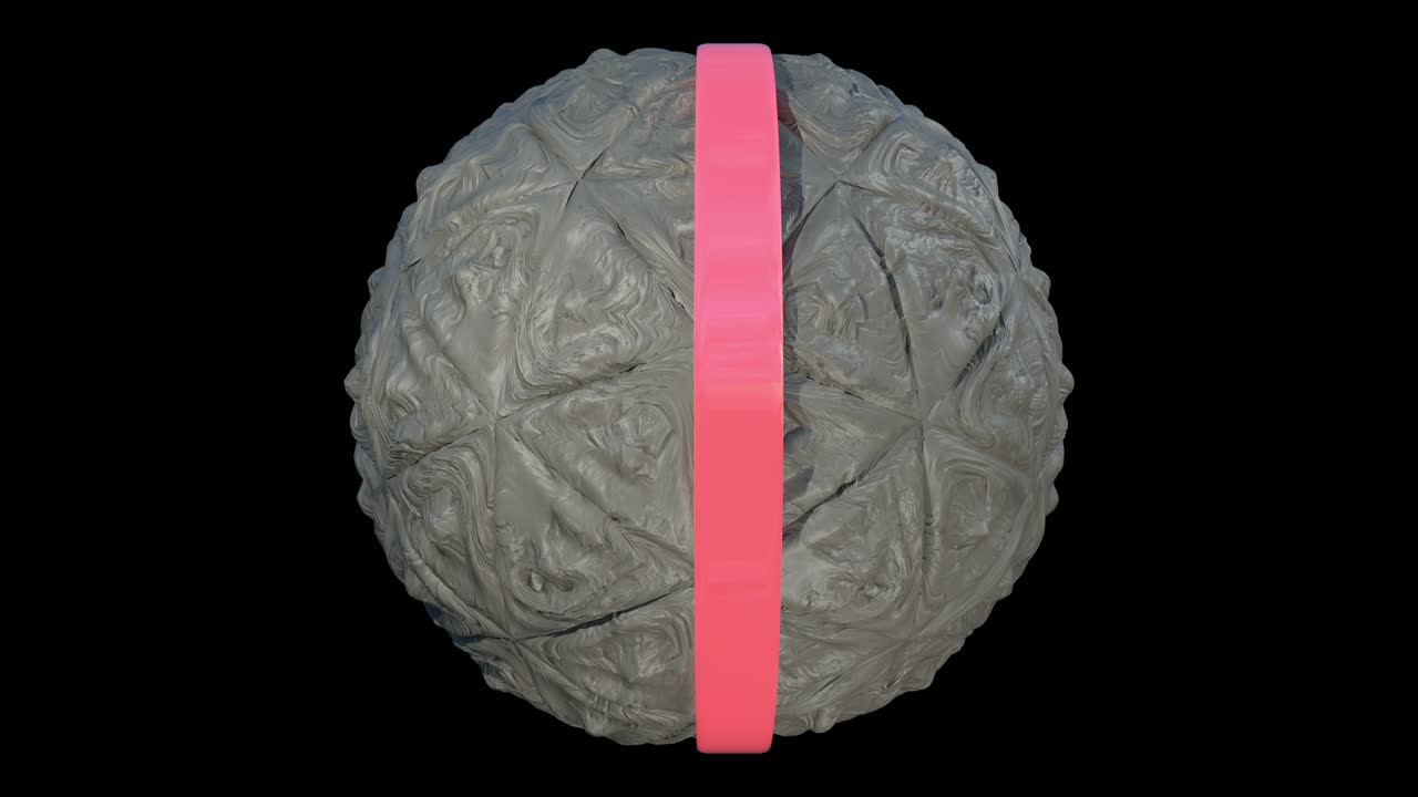 bola geométrica futurista deformada por la órbita de neón. órbita de neon moviéndose alrededor de la esfera orgánica de limo. patrón sin costuras con canal alfa.