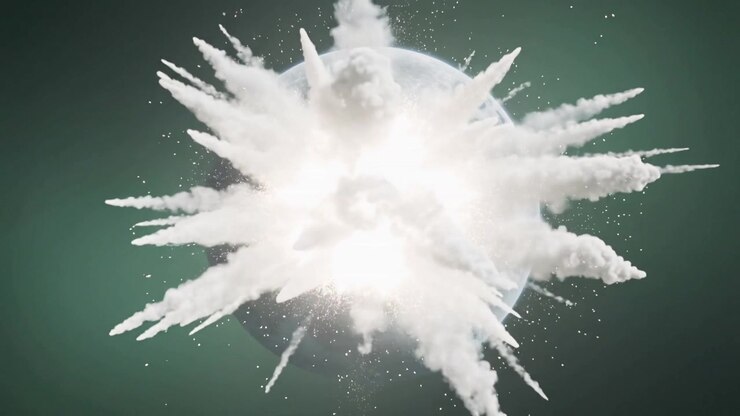 Striking fiery meteor from top-right hitting lunar sphere in space, causing bright blast and smoke