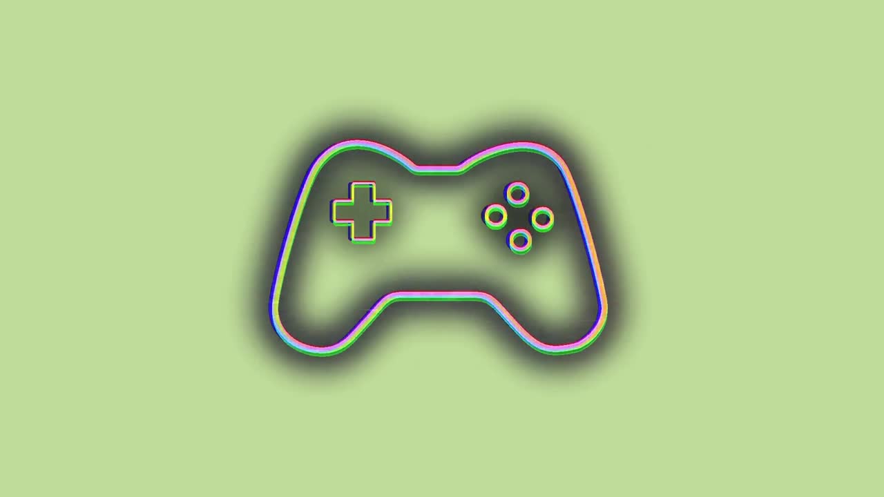 animazione di glitch su game pad su sfondo verde
