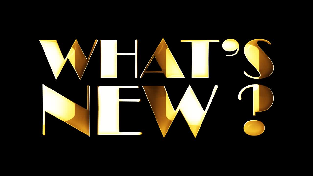 4K Gold word WHAT'S NEW? Title - 3D Illustration. The golden shine lighting of isolated word What's New? loop animation promote advertising concept isolate using QuickTime Alpha Channel ProRes 4444.