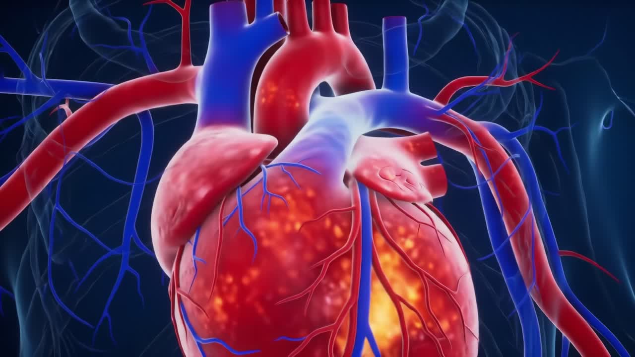 A Detailed Exploration of the Human Heart's Anatomy and Structure Highlighting Blood Vessels and Organic Functions in an Artistic 3D Representation
