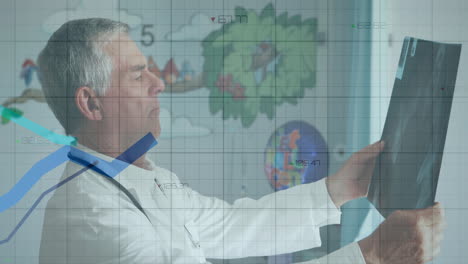 animación del procesamiento de datos sobre el médico masculino caucásico