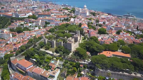 sunny day lisbon famous saint george castle aerial panorama 4k portugal with alfama in background