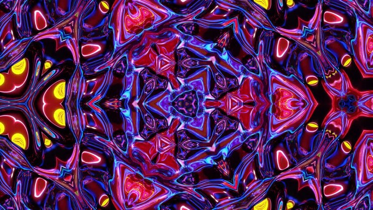 Animazione 3D elegante e astratta in loop, come un motivo simmetrico ondulato, una struttura caleidoscopica con onde, vetro liquido multicolore con splendidi colori sfumati. Animazione fluida colorata e di tendenza in 4K