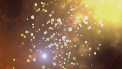 light particles being scattered in 3d-rendered cosmic nebula, featuring glowing bokeh haze