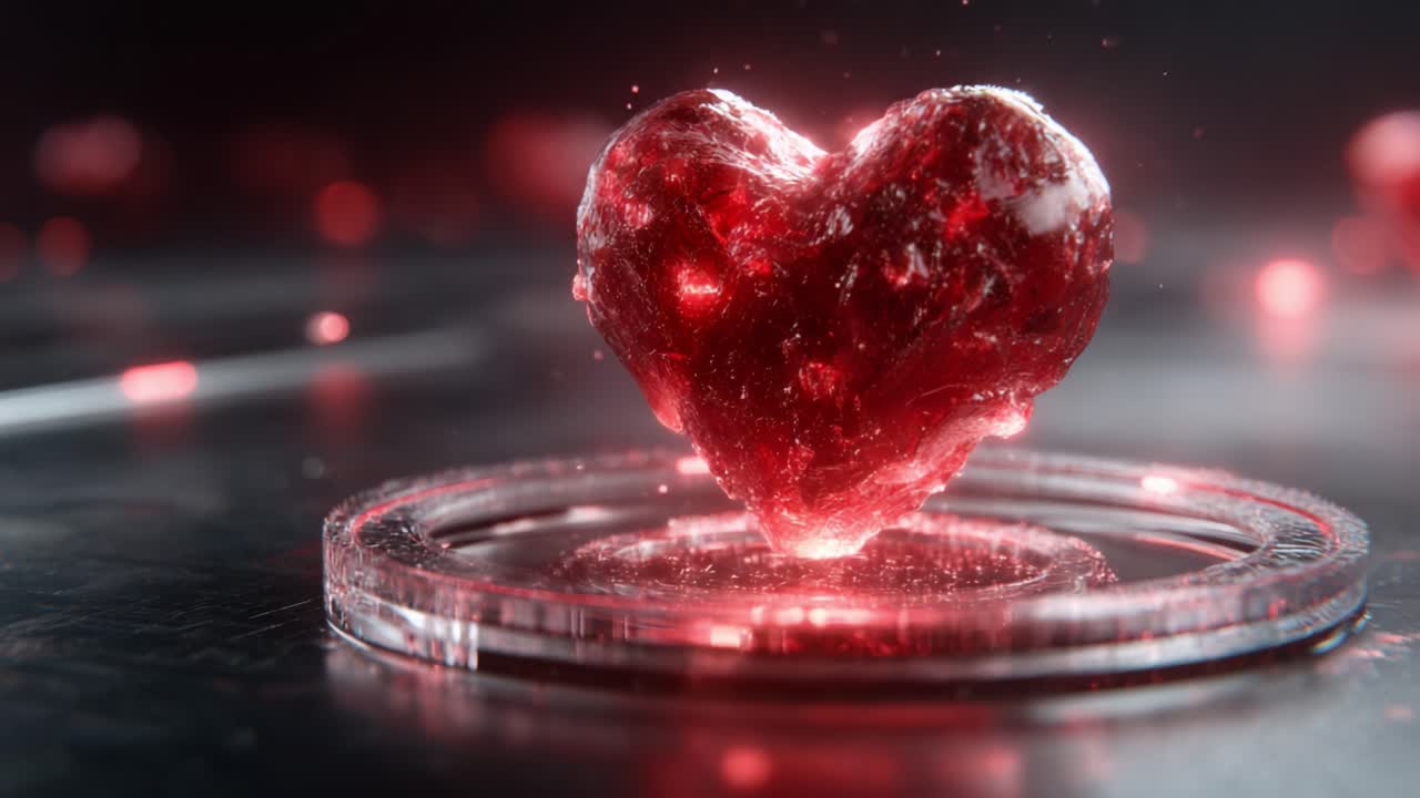 A Captivating Glimpse of a Stunning 3D Rendered Heart Shining Brightly Against a Dark Background, Encapsulating Emotion and Beauty in a Mesmerizing Design