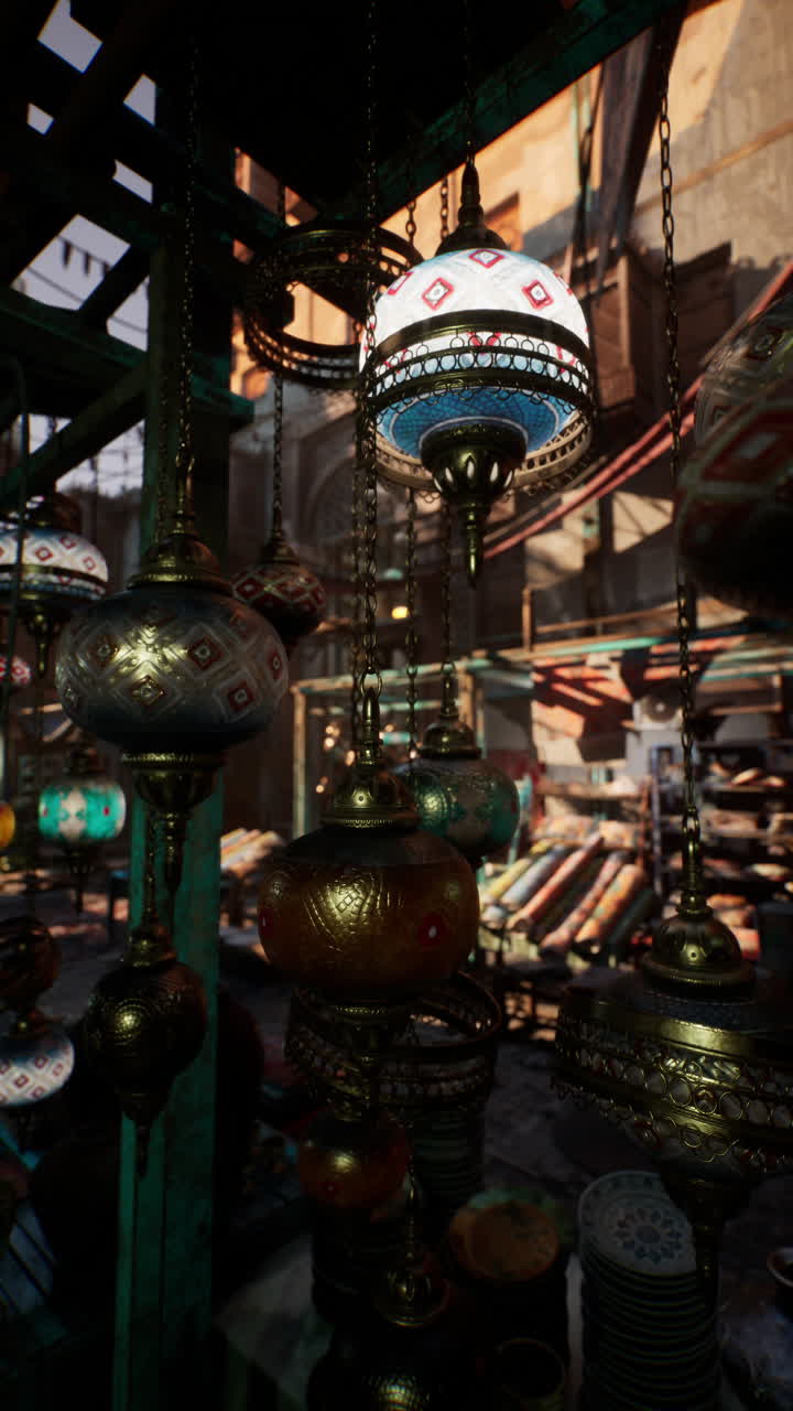 시장 에 매달린 다채로운 등불