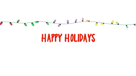 happy holidays text with colorful garland on white background