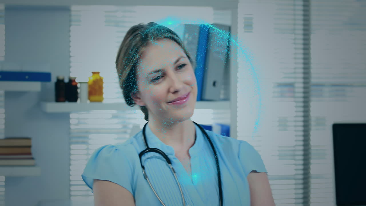 animazione del globo su diversi medici e pazienti che si stringono la mano