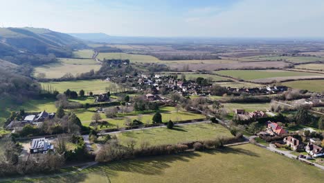 english village of fulking sussex uk panning drone aerial