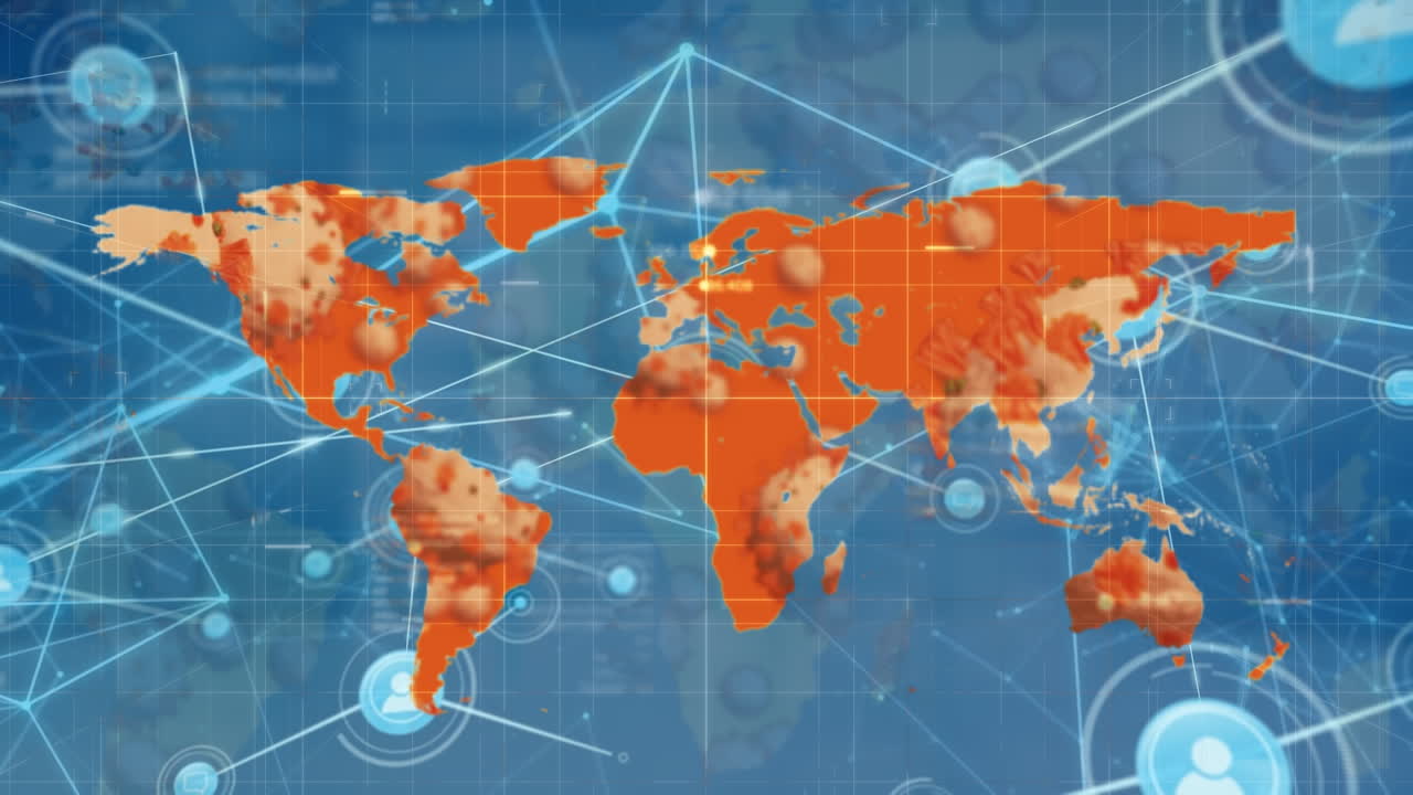 데이터 처리 및 연결 네트워크를 통해 세계 지도의 애니메이션