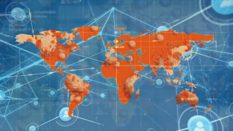 animación del mapa del mundo sobre el procesamiento de datos y la red de conexiones