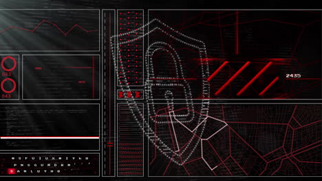 animation of data processing over padlock and shield