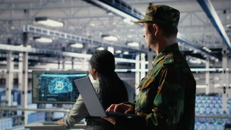 military soldier and engineer in server room use ai tools