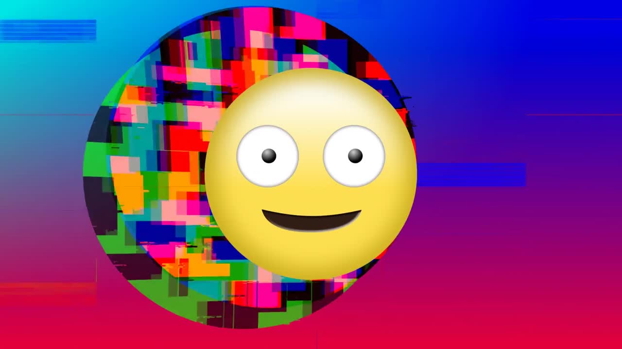 Winking emoji and colorful static