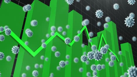 Grüne-Diagramme,-Die-Sich-Vor-Covid-19-Zellen-Im-Hintergrund-Bewegen