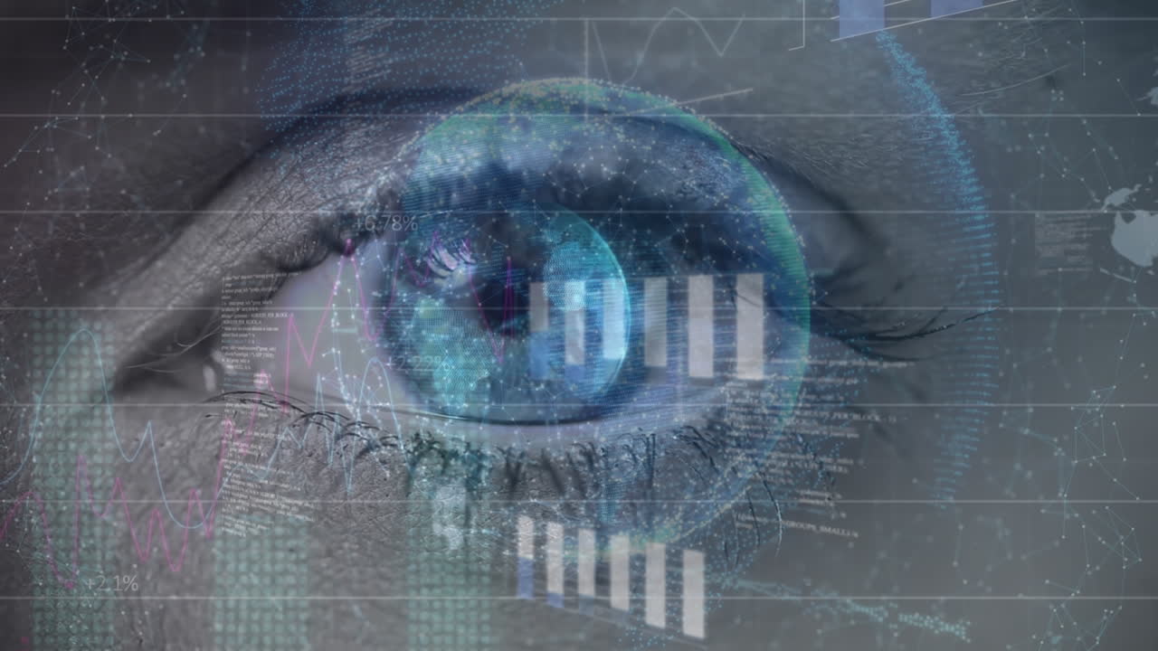animación del procesamiento de datos y las estadísticas sobre el ojo azul