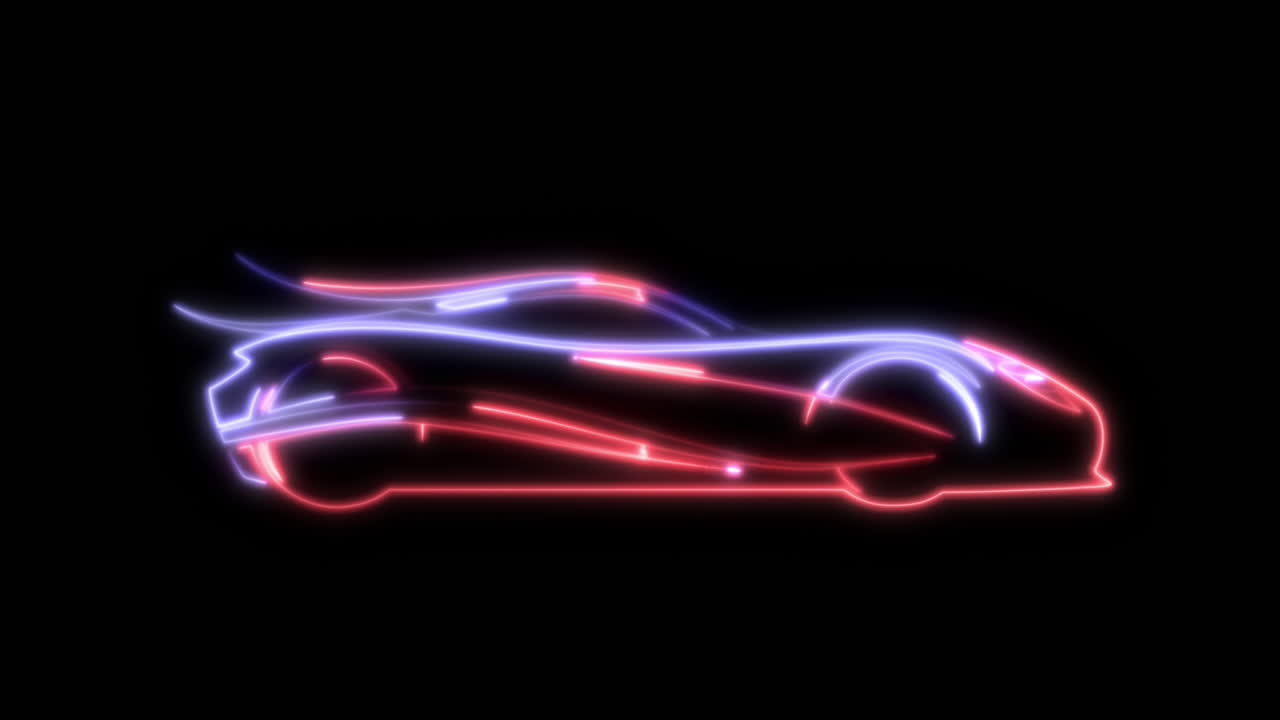 Neon Glow Outline of a Futuristic Sports Car