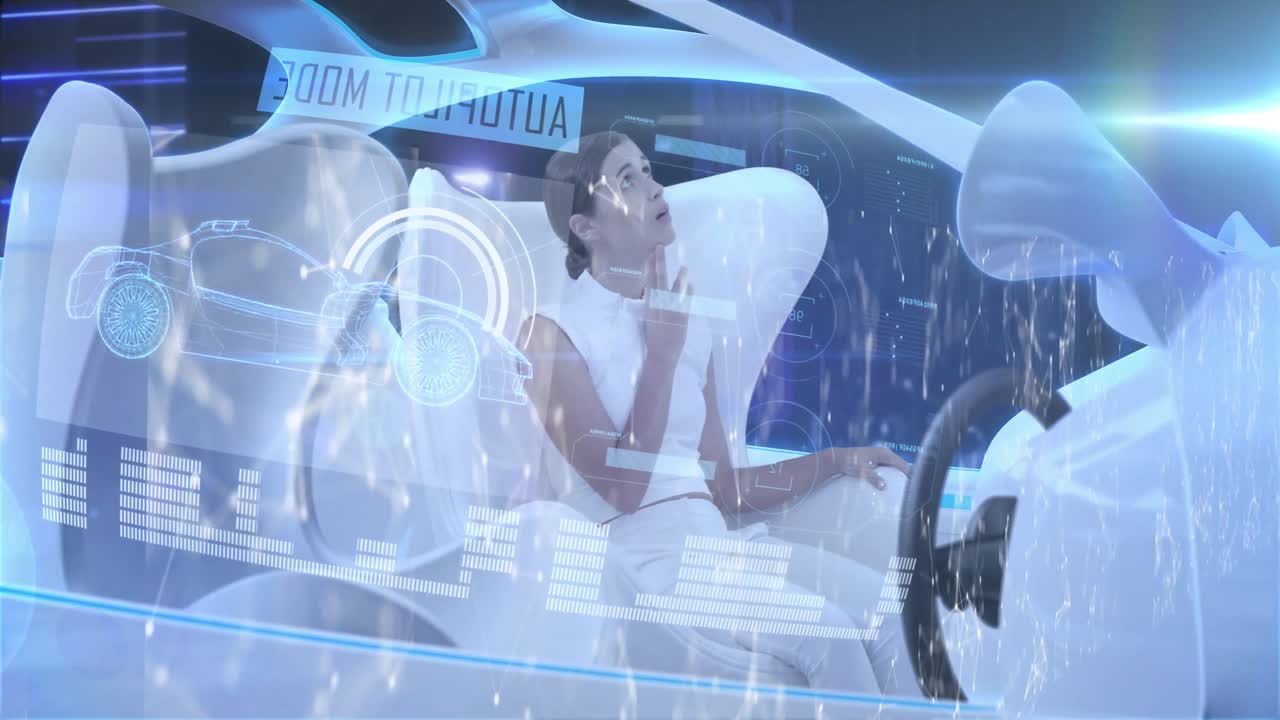 자율주행 자동차에 있는 여성에 대한 통계 및 데이터 처리의 애니메이션