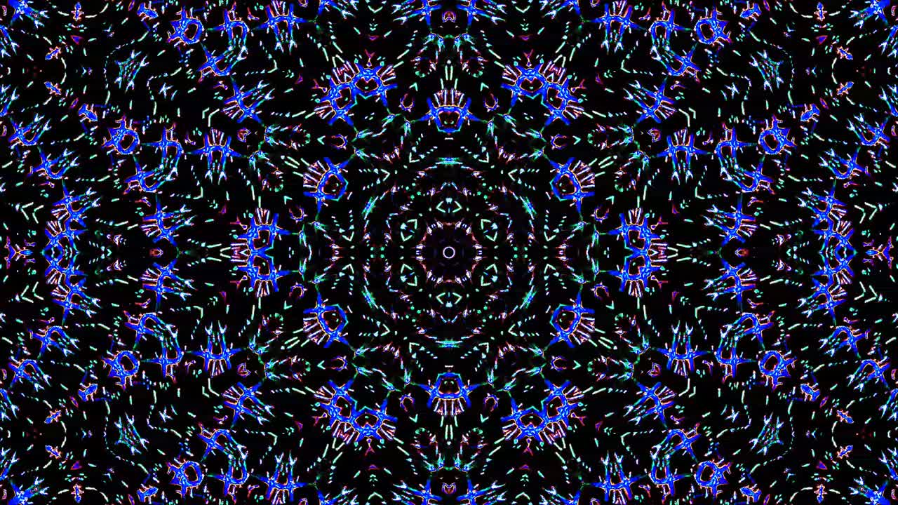 light wave abstract dots set blue color kaleidoscope black background