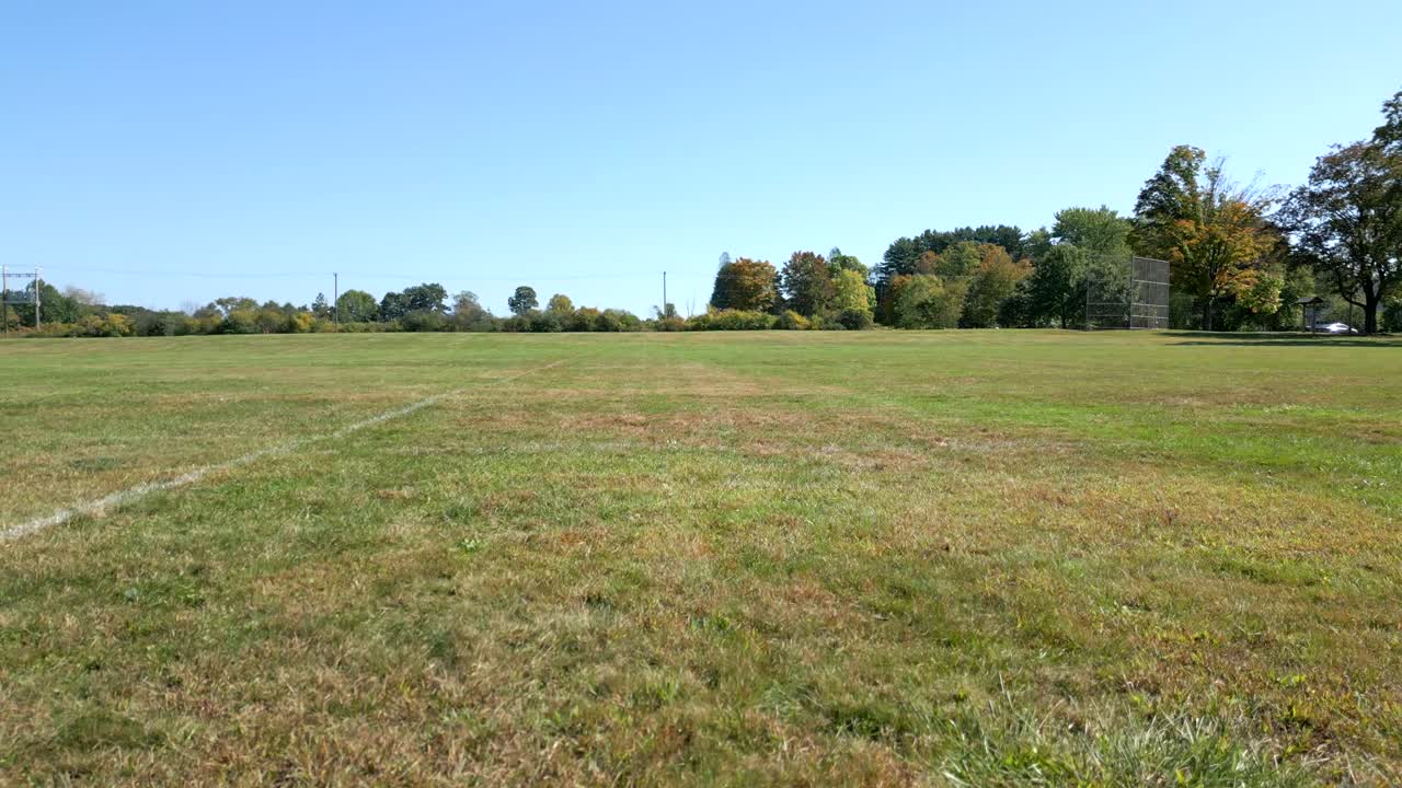Sunny day at Groff Park, Amherst, open field view with trees